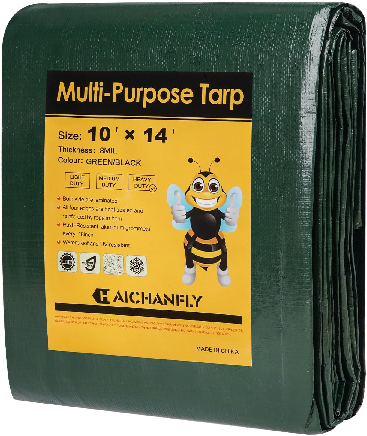 Heavy Duty Double-Sided Waterproof Poly Tarp 10×14 Feet 8mil Thick Polyethylene Tarps, Perfect for Outdoor Use, Plastic Cover & Mat for Tent Camping Storage Boat Bikes Vehicles