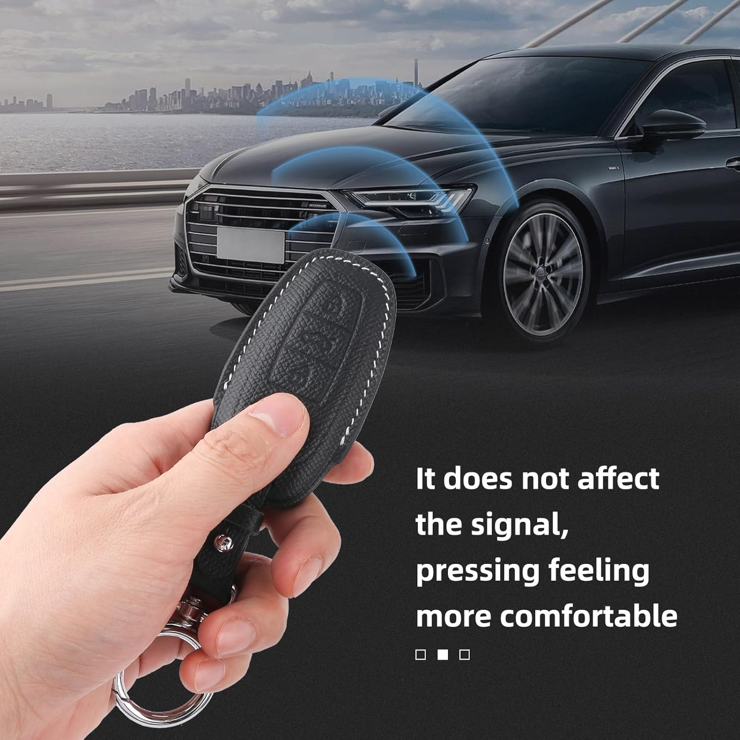 Key Fob Cover Case, Key Accessories Keychain Shell Cover for Audi 2019-2022 A3 A6 A6L A7 E-Tron A8 Q8 Smart Key (Black)