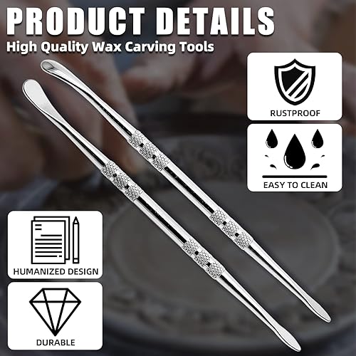 Miniatura 3 de HARSKIYER 6 herramientas de tallado de cera, 4.75 pulgadas de acero inoxidable de doble extremo, herramienta de cuchara para esculpir arcilla,