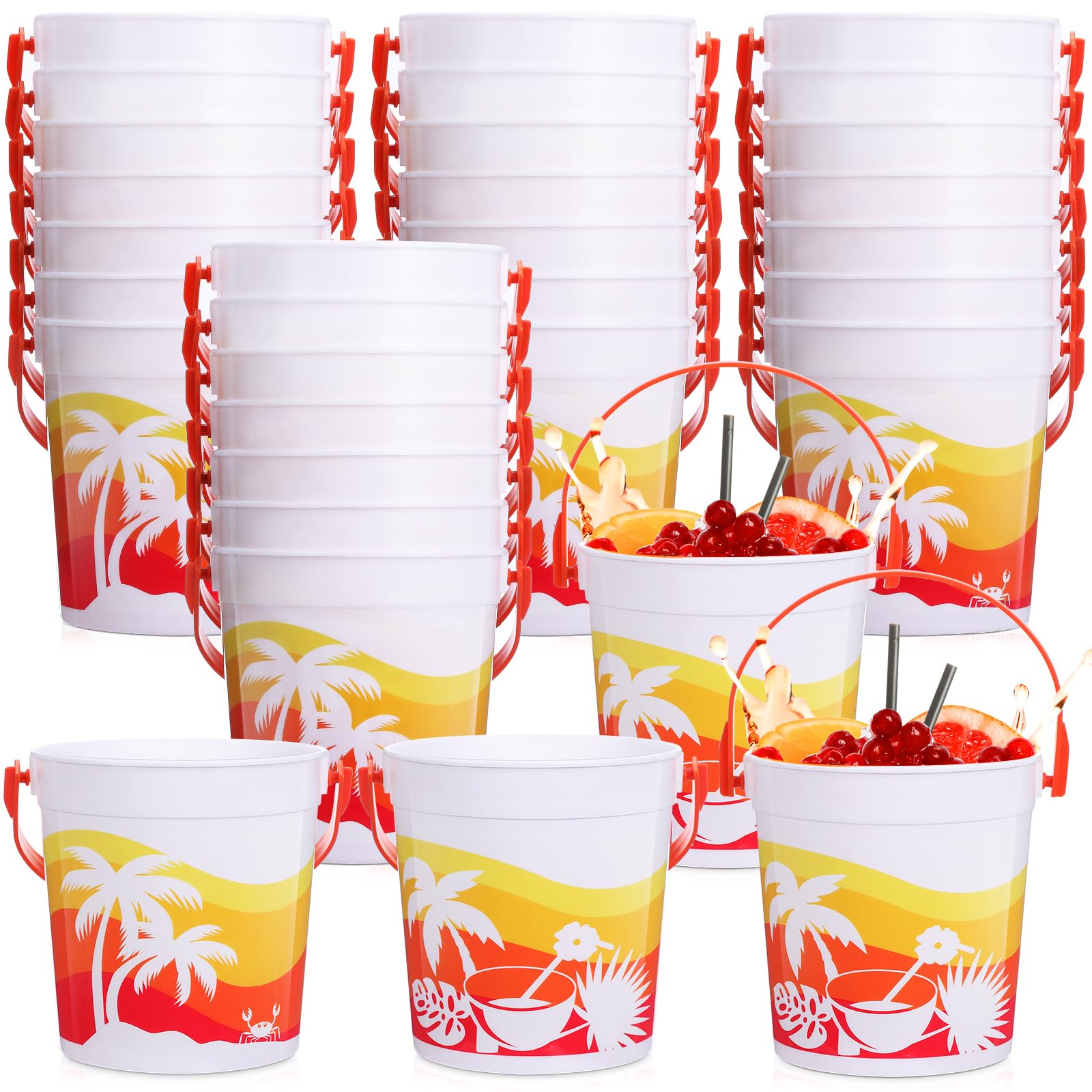 Lallisa 900 ml Cocktail Rum Eimer für Getränke 4,69 x 3,78 x 4,8 Zoll Kunststoffeimer Getränkeimer für Partys mit Griffen (32 Stück)