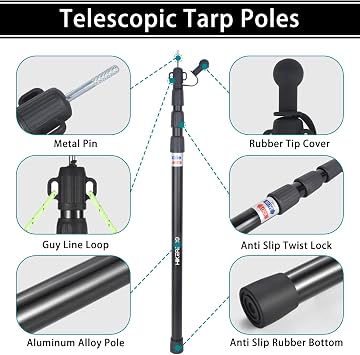 Ultralight Hammock Underquilt for Hammock Camping, Backpacking & 2 Telescoping Tarp Poles, Heavy Duty 7.67ft Aluminum Tent Poles for Tarp with Rubber Cap