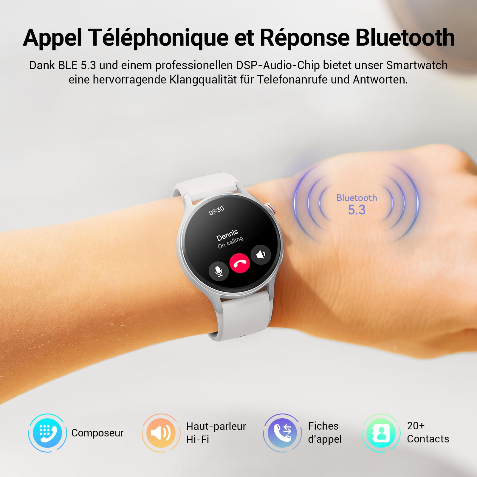 Montre Connectée Femme Homme avec Appel Bluetooth 5.3-1,32" Smartwatch AMOLED pour Android iOS, Montre de Sport Podometre avec 110+ Sports & 3ATM Bracelet Fitness avec Moniteur Sommeil/ SpO2 -Gris