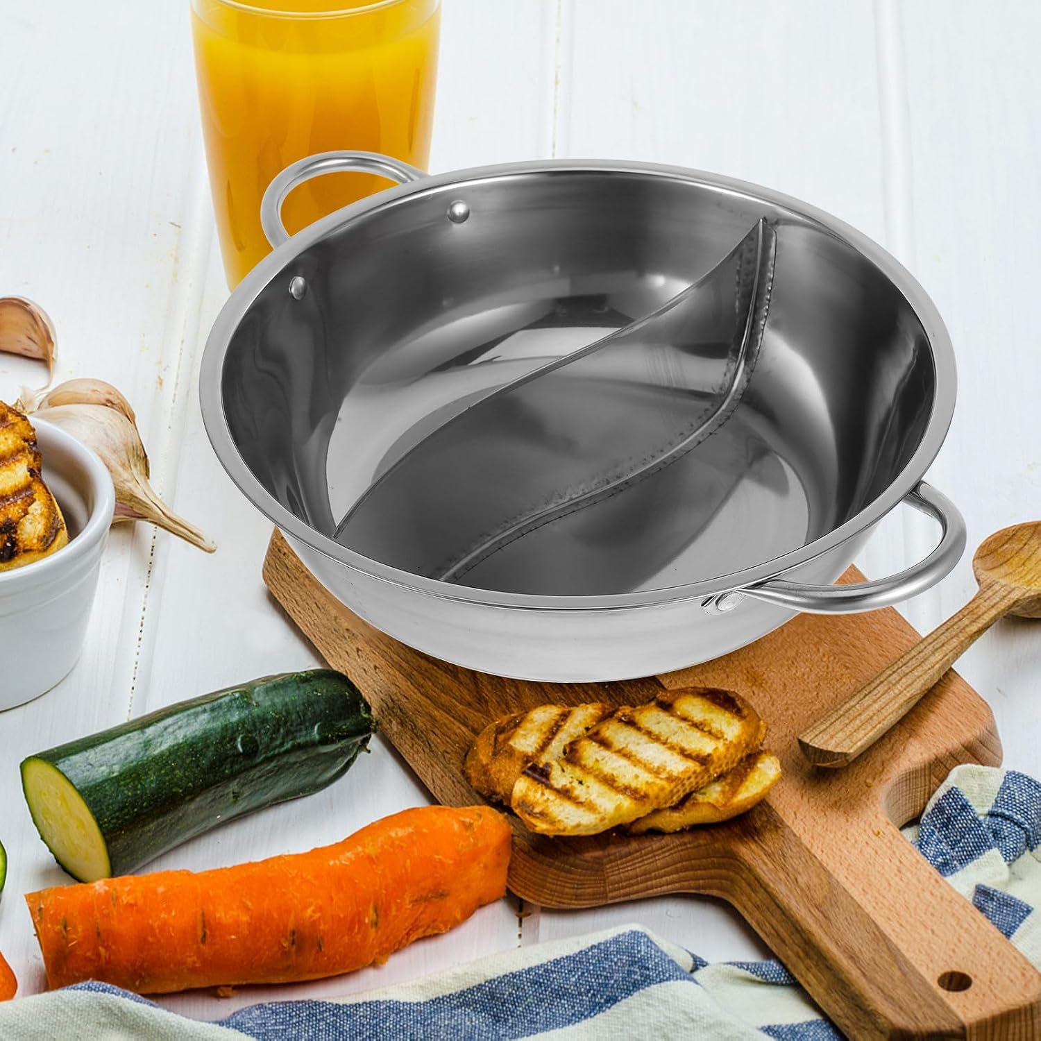 TOYANDONA Stainless Steel Hot Pot with Divider Thickened Two-flavor Soup Pot with Firm Handles for Home Cooking Sturdy and Not Easy to Deform