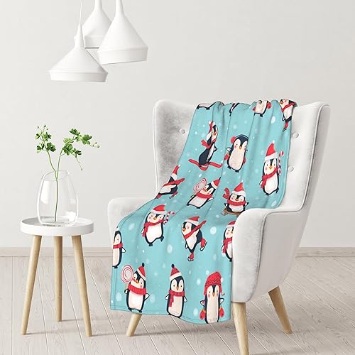 Miniatura 1 de LAKIMCT Bonita manta de pingüinos de Navidad para sofá cama, manta decorativa estética para viajes, camping, cómoda manta de tamaño matrimonial, 30