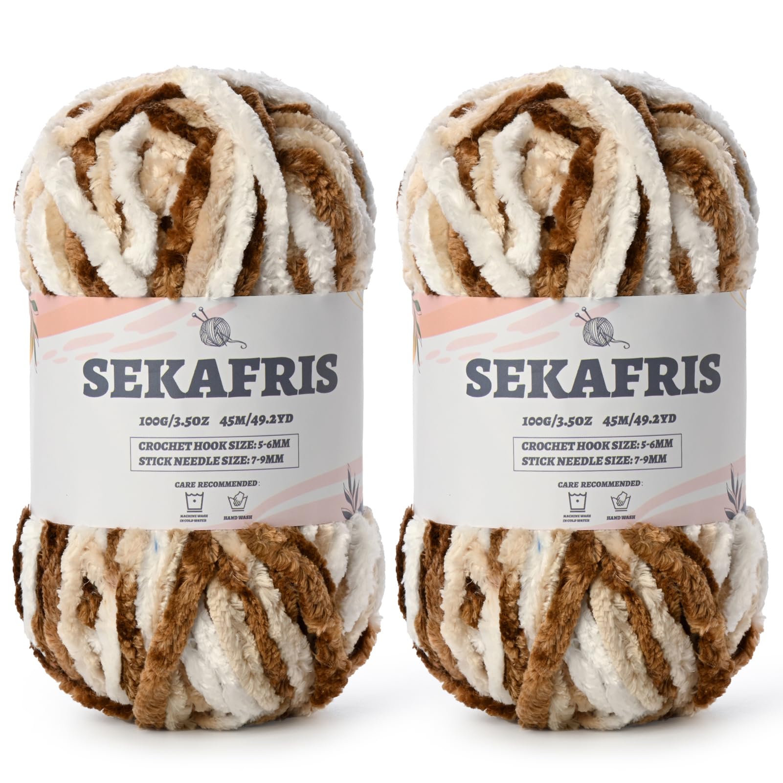 Chenille Velvet Soft Yarn White Coffee 2 Pack