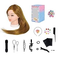 Vista 6 de Mannequin Head with 70% Human Hair, 26" Light Brown Real Human Hair Training Head, Manikin Cosmetology Head with Clamp Holder & Tools, Practice Doll