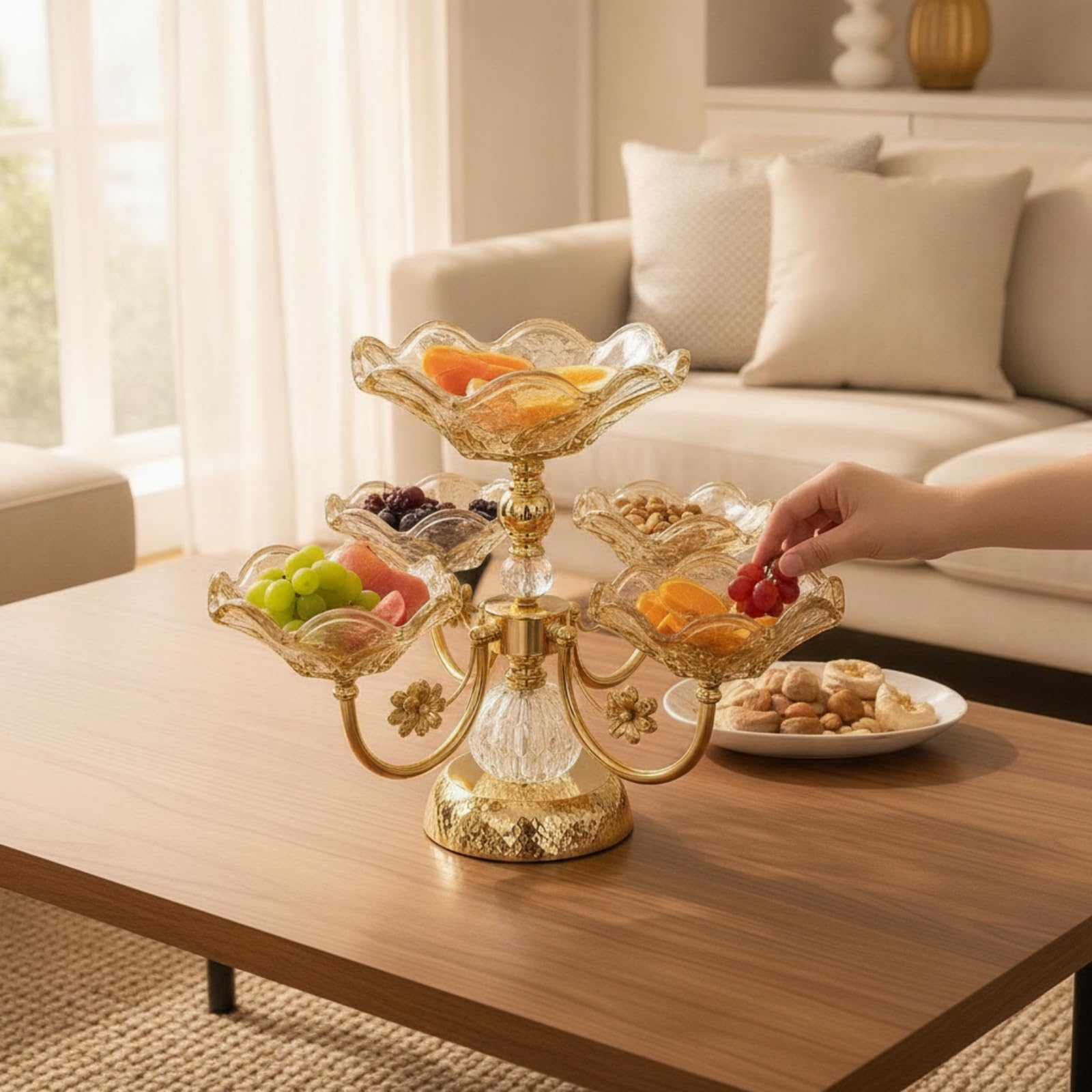 Présentoir à Fruits à Étages Doré Coupe à Fruits En Verre Plat à Apéritifs pour Buffet, Petit Φ200mm