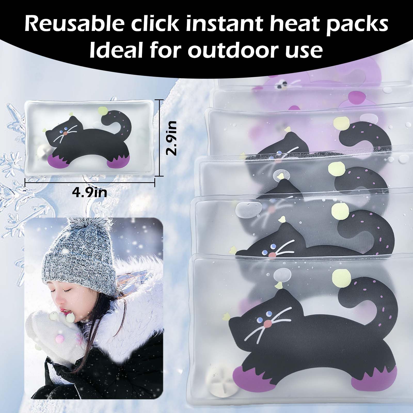 Hand Warmers Reusable, Reusable Heat Pack, Reusable Hand Warmers, Heat Packs for Hands, Heat Packs, Heat Packs for Cold Weather, Hand Click Gel Warmers, Instant Heat Packs (Black)