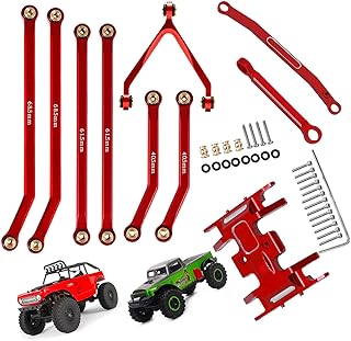 RCMYou RC Upgrades Part High Clearance Chassis Links & Skid Plate & Steering Rod Tie Links Kit for 1/24 SCX24 Axial AXI90081 Deadbolt AXI00004 B17,Red