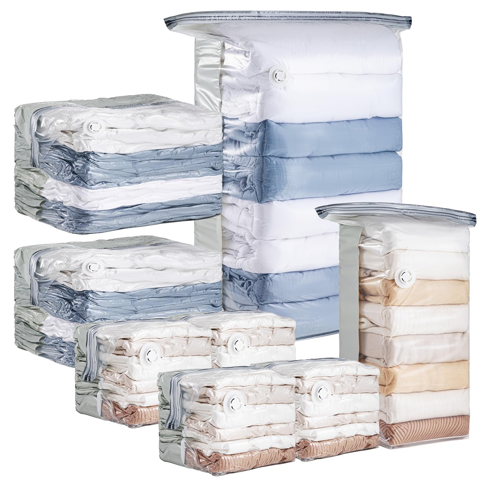 Confezione da 8 sacchetti sottovuoto, cubi combinati (3 jumbo+5 medi), sacchetti sottovuoto per abbigliamento, biancheria da letto, coperte, salvaspazio per l'organizzazione dell'armadio