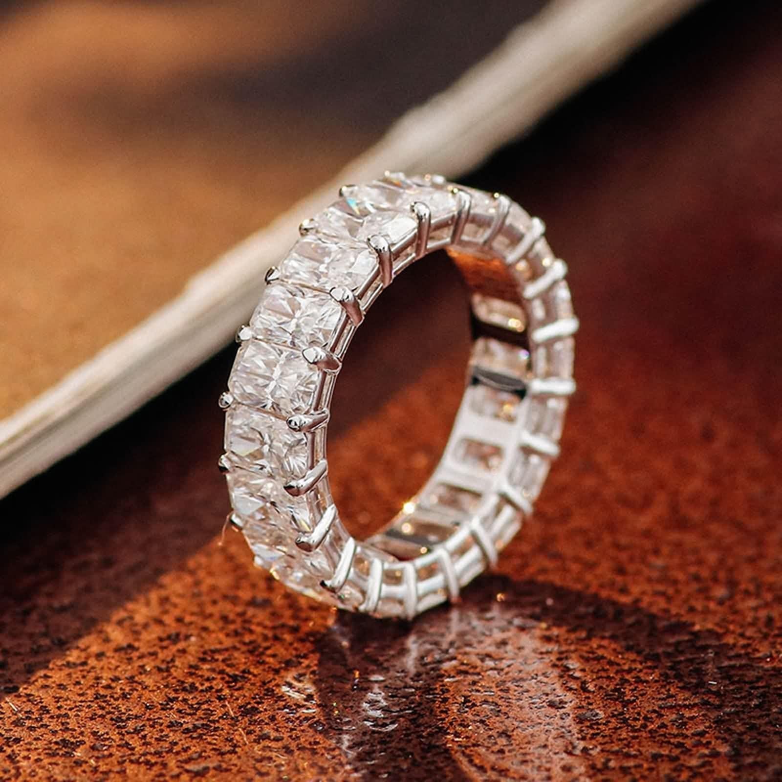 Moissanite obrączka ślubna, 9K/14K/18K białe złoto, Eternity Rectangle z modną modną modą Moissanit