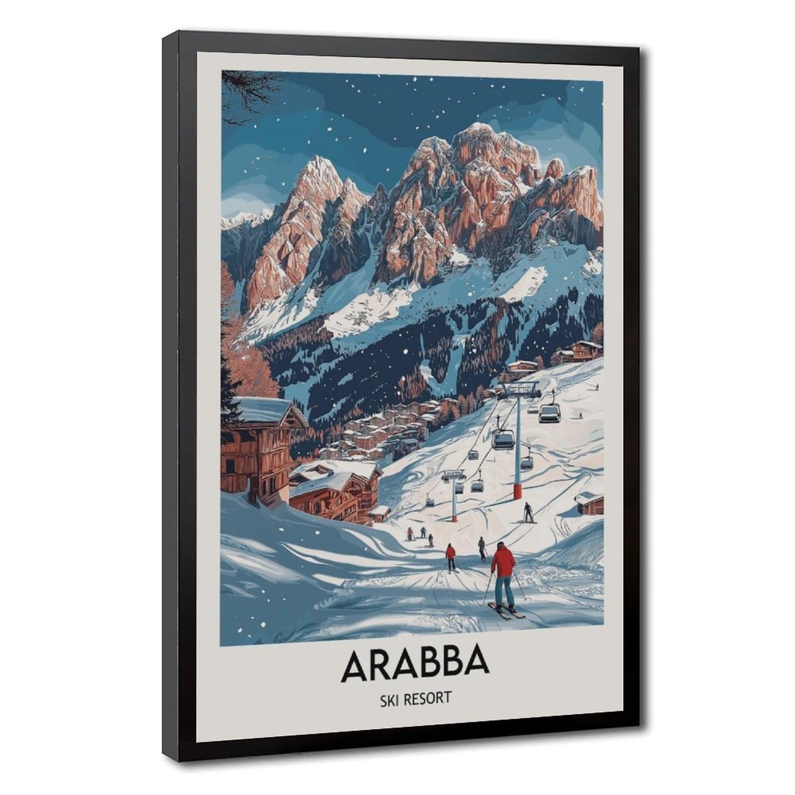 Lxwnze Metallic Arabba Ski Resort Poster（10） Canvas Poster Bedroom Decor Landscape Office Room Decor Gift 24" L X 36" W