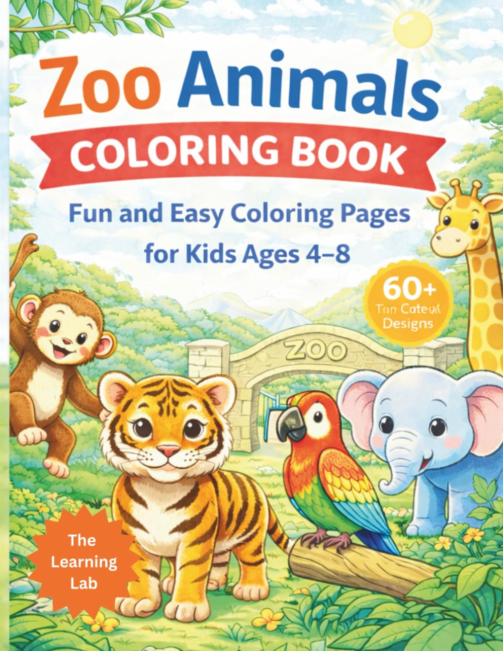 Zoo Animals Coloring Book for Kids Ages 4-8: Fun and Easy coloring pages for kids 4+