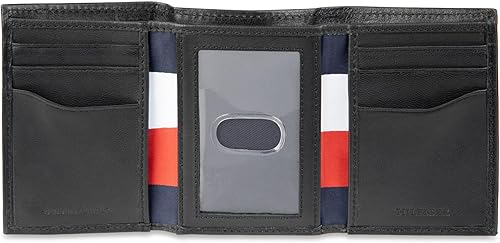 Vista 28 de Tommy Hilfiger - Cartera para hombre, triple pliegue, delgada, incluye ventana de identificación y tarjetero para tarjetas de crédito Negro