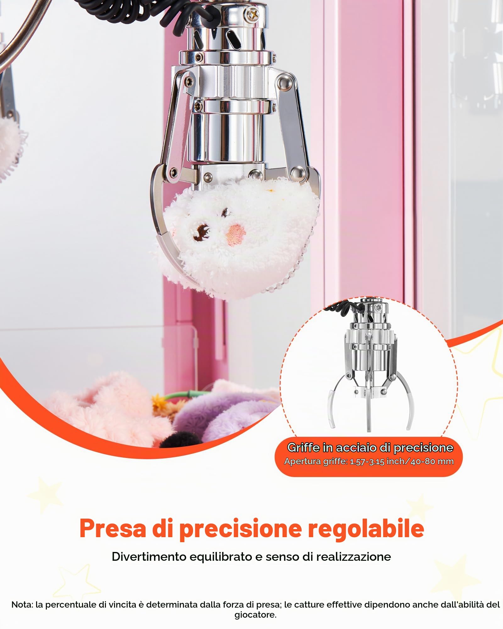 VEVOR Macchina ad Artiglio Giocattolo per Bambini con Luci e Suoni, Artigli in Acciaio Regolabili, Distributore di Premi per Caramelle Giocattolo Preciso, per Feste Commerciali in Casa e Cinema