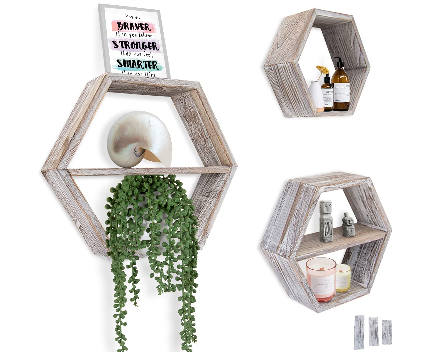 Comfify Rustic Wall Mounted Hexagonal Floating Shelves ââ‚¬â€œ Set of 3