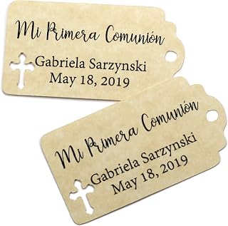 Mi Primera Communion Tags - Personalized Catholic Favor Tags (Set of 20) (Antique Gold)