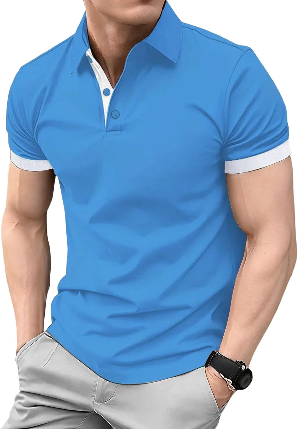 Mens Shirts Short Sleeve Color Block​ Slim Fit Business Casual Golf Shirt Lightweight Plus Size Summer Tops