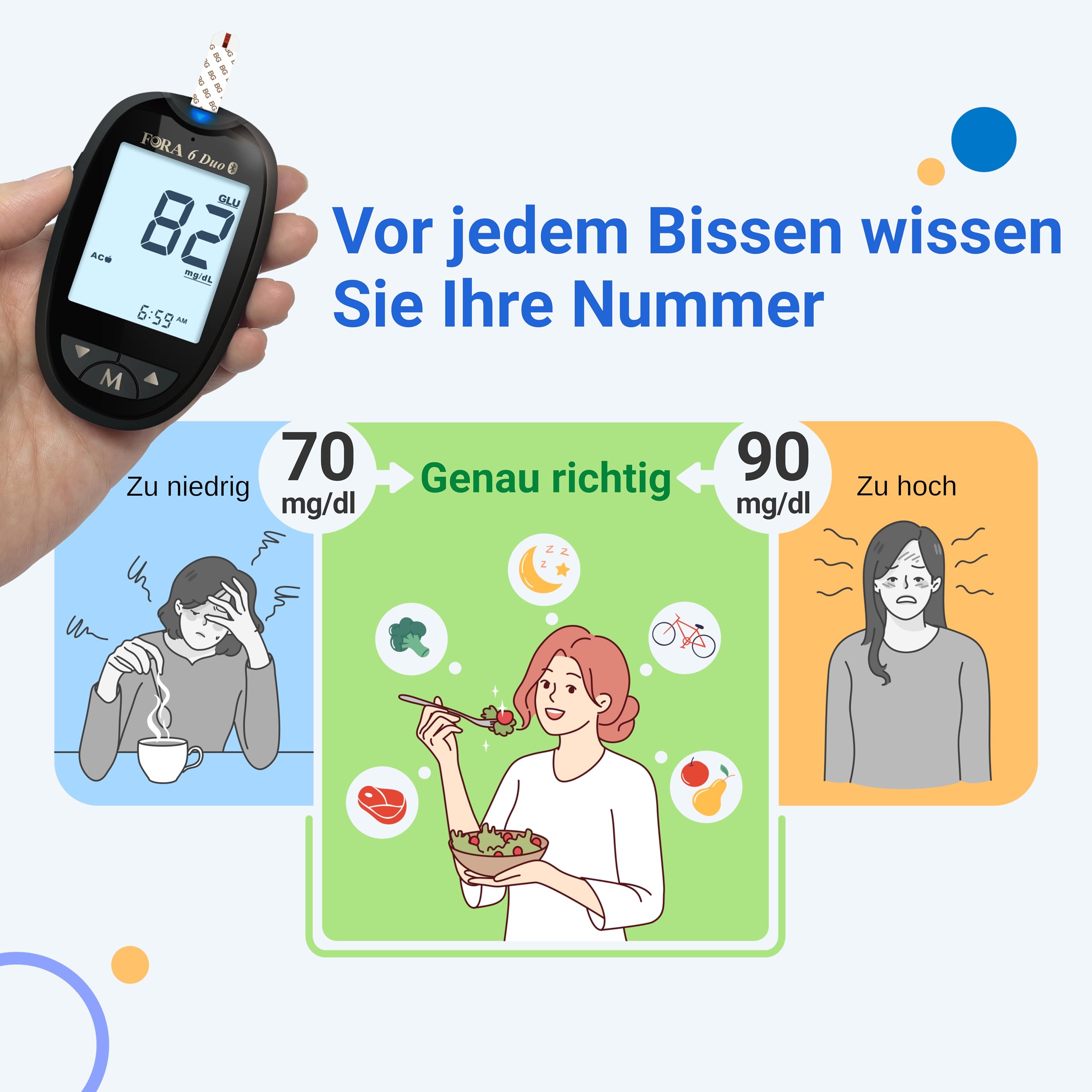 FORA 6 Duo Blutzucker & Keton Messgerät Set – mit 60 Blutzucker-Teststreifen | 2-in-1 Messgerät (Glukosestreifen inkl., Ketonstreifen separat erhältlich)