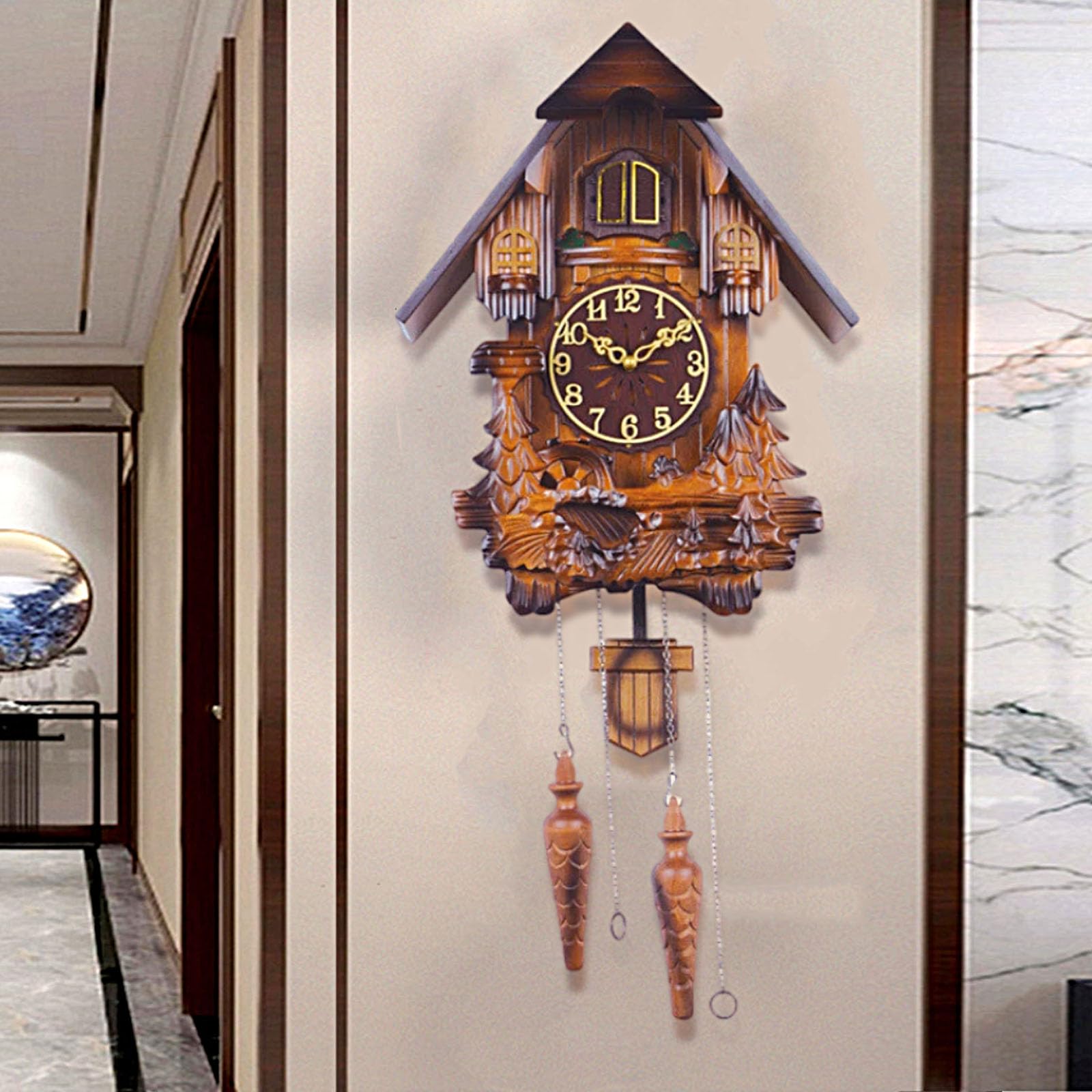 Relojes De Cuco,Reloj De Pared,Madera Maciza De Cuco De La Selva Negra De Relojes De Cuco para Cocina Salón Apartamento Cuco Reloj De Cuco De Tradicional Relojes De Cuco