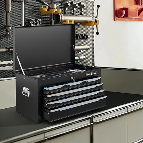Miniatura 2 de IRONMAX Caja de herramientas portátil, 6 cajones de 24 pulgadas, organizador de herramientas con cerradura con portaobjetos y forro, caja de