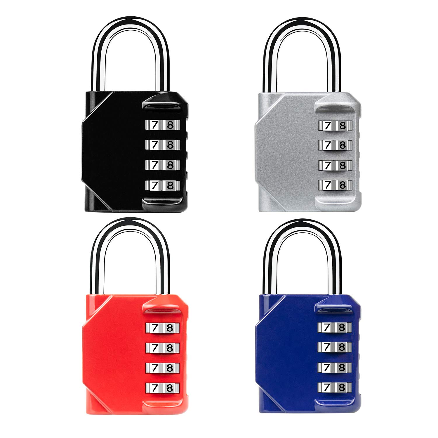 Hedume 4 Pack Combination Lock 4 Digit Padlock, for Gym, Sports, School & Employee Locker, Outdoor, Fence, Hasp and Storage(4 Color)