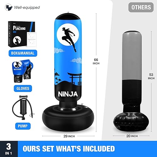 Miniatura 4 de Esnowlee Saco de boxeo para niños, juego de boxeo con guantes de boxeo de 66 pulgadas, saco de boxeo inflable grande, regalos para niños y niñas de
