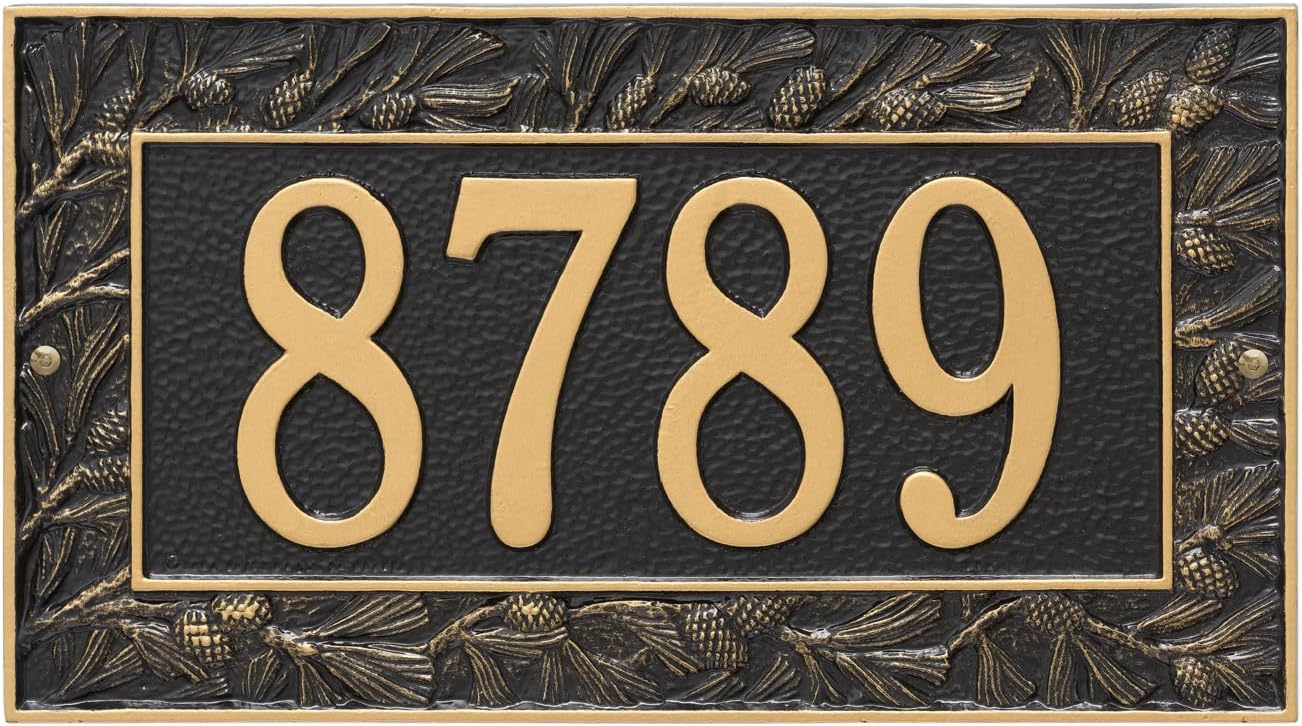 Personalized Metal Address Sign - Custom House Number Plaque With Pine Cones # 68220