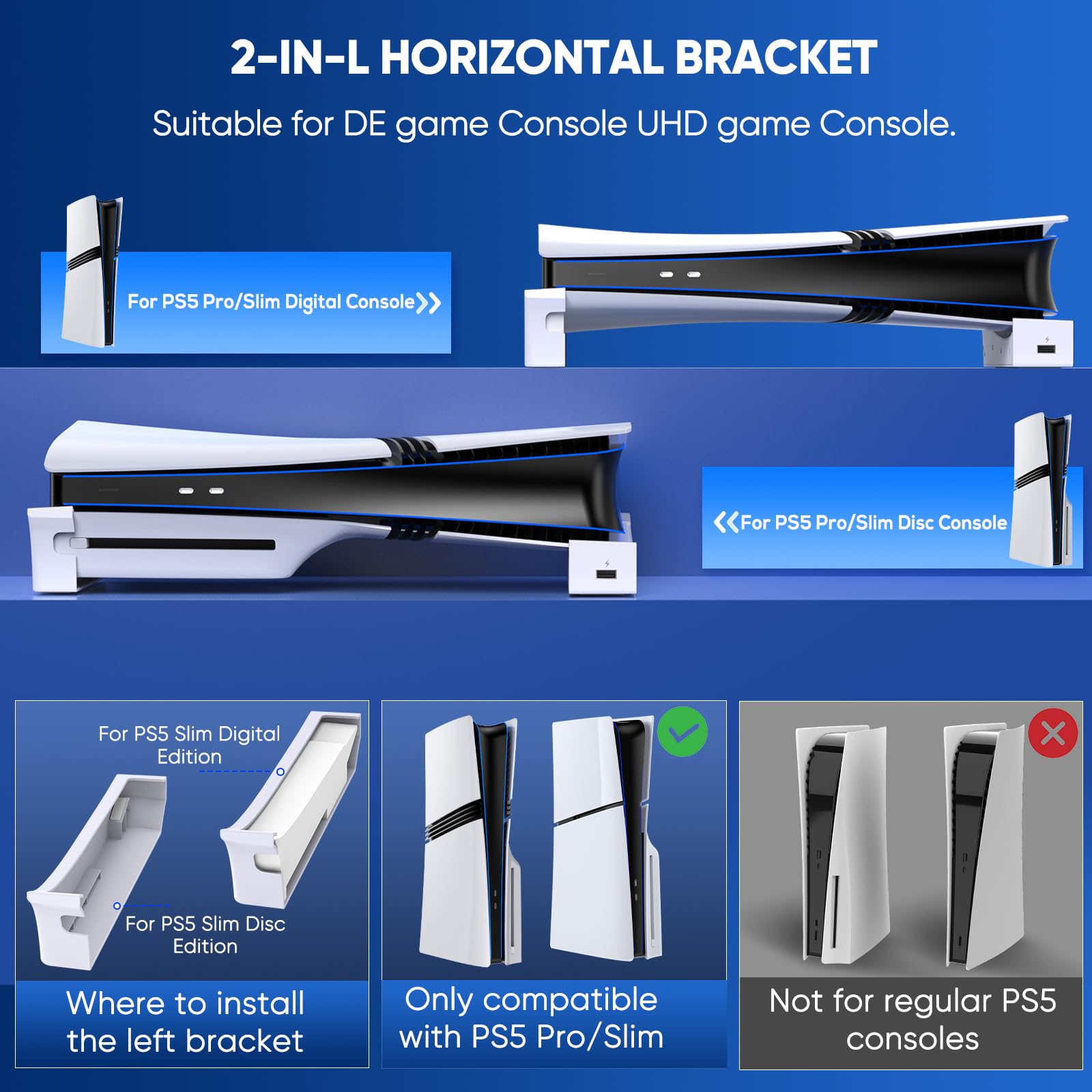 FASTSNAIL Horizontaler Ständer & Lüfter für PS5 Pro/Slim Digital/Disc, Standfuß mit USB 3.0 Port, Automatische Geschwindigkeitskontrolle LED Kühler，Zubehör für PS5 Slim/Pro(Weiß)