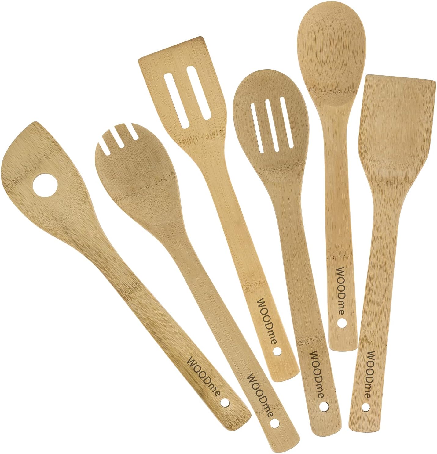 WOODmeWooden Spoon for Cooking 6pcs Bamboo Wooden Kitchen Utensil Set Wood Spatula for Nonstick Cookware Pans Easy to Clean Quality Gift & Everyday Use