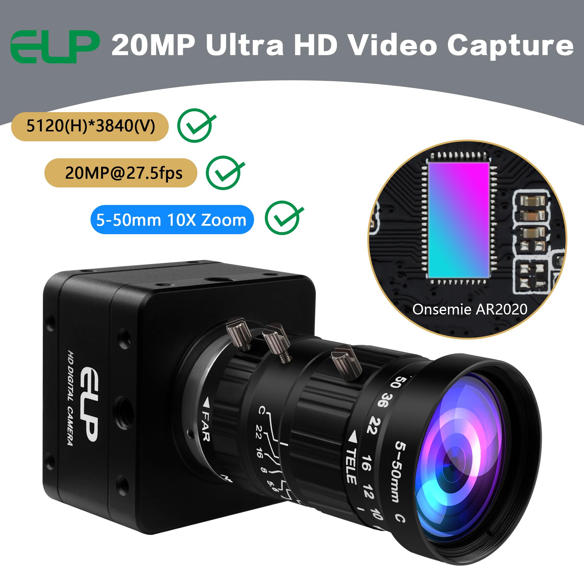 Amazon.co.jp: ELP ウルトラHD 20MP バリフォーカル USB 3.0カメラ