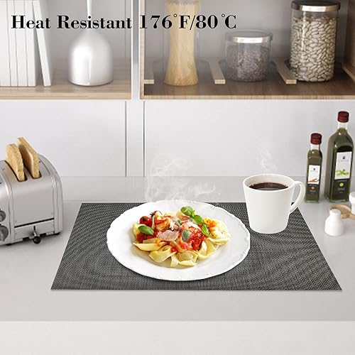 Miniatura 3 de Juego de 4 manteles individuales resistentes al calor para mesa de comedor, manteles individuales de vinilo tejido, fáciles de limpiar, lavables, 18