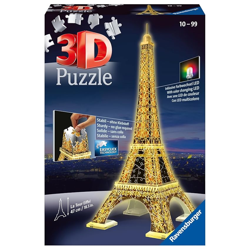Immagine del prodotto Ravensburger - Puzzle 3D, Torre Eiffel in Edizione Speciale Notte con LED, Età Consigliata 10+, 226 Pezzi - 47 x 18 x 18 cm