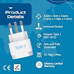 Ceptics GP-11A-3PK Switzerland Travel Plug Adapter (Type J) - 3 Pack [Grounded & Universal]
