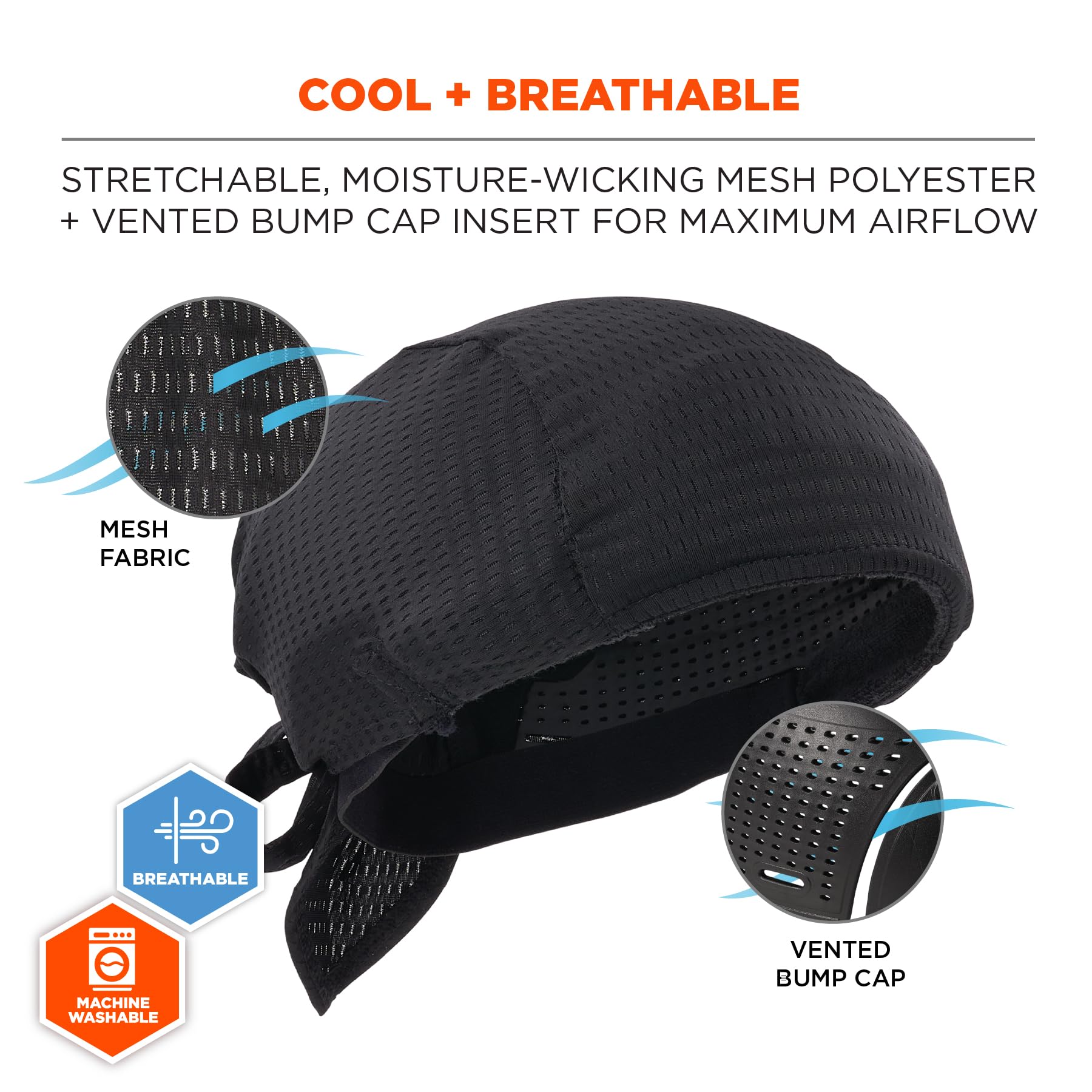 Ergodyne Skullerz 8948 Mesh Do Rag Bandana and Bump Cap Insert