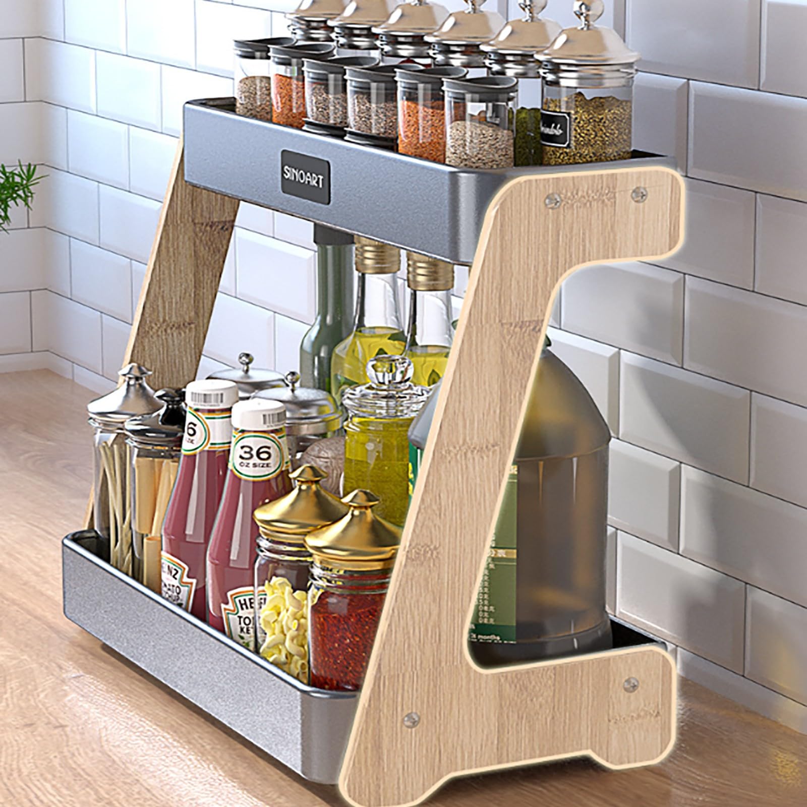 Organizer per Porta spezie a 2 Livelli, ripiano Porta spezie in Metallo, Organizer per Porta spezie da Cucina, Contenitore per spezie da Armadio per Cucina, Soggiorno, Bagno