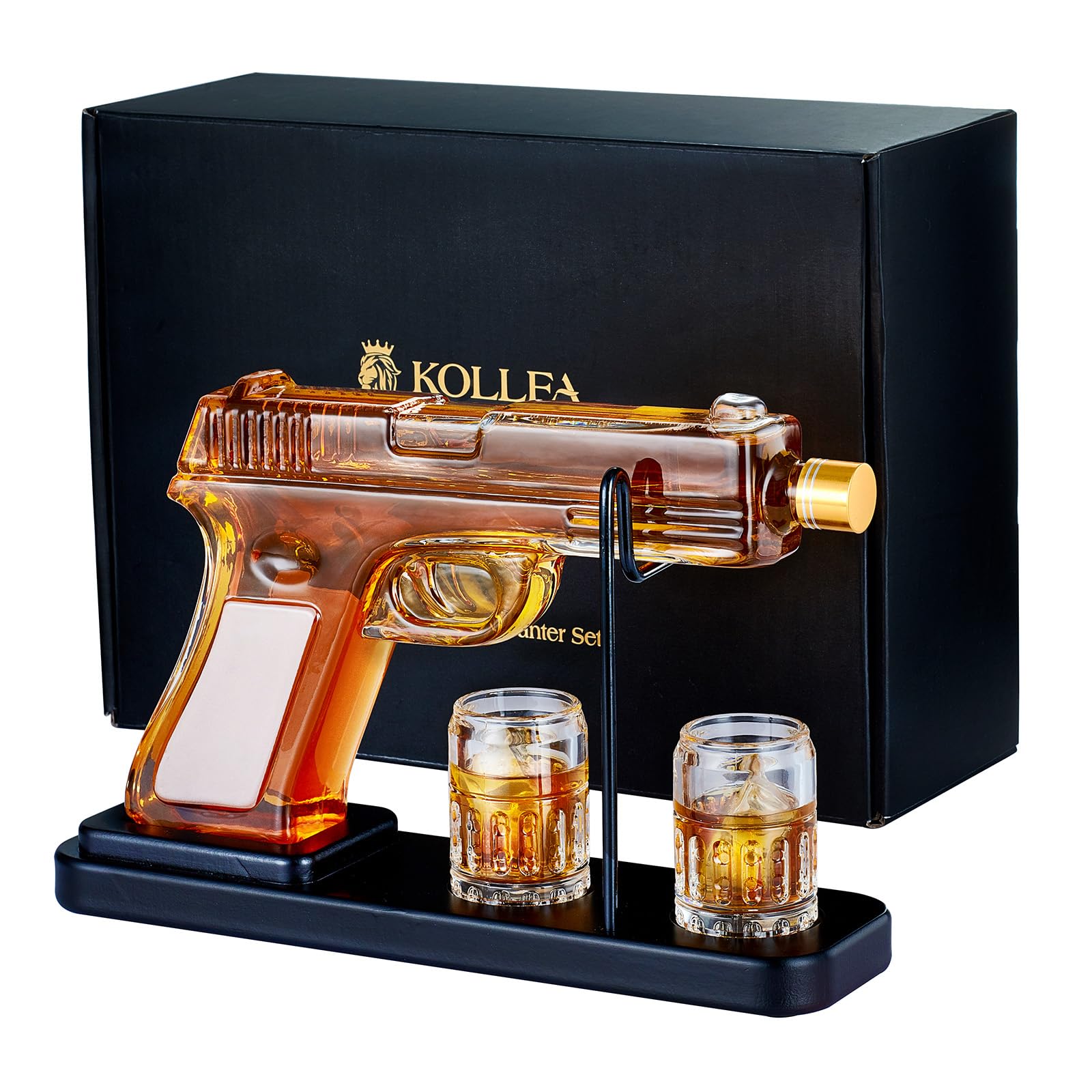 Kollea 15 Oz Gun Whiskey Decanter and 2.0 Oz Glasses Set, Whiskey Dispenser for Liquor Scotch Bourbon, Whiskey Glass Gift Sets for Men Dad Him Brother, Unique Anniversary Christmas Birthday Gifts