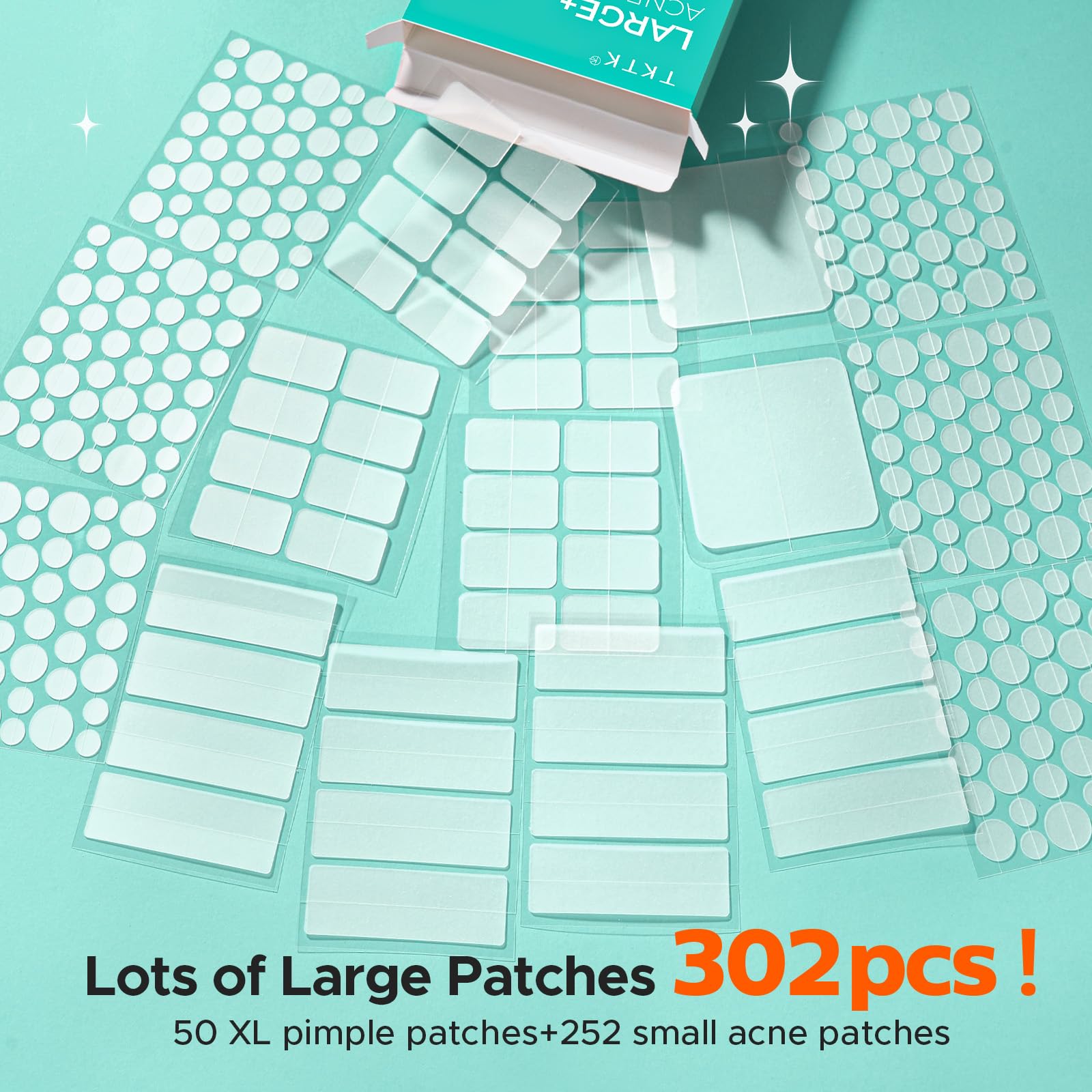 TKTK Large Pimple Patches for Face 7 Sizes XL Acne Patches, Big Hydrocolloid Bandages for Body Chin, Forehead, Chest - Image 2