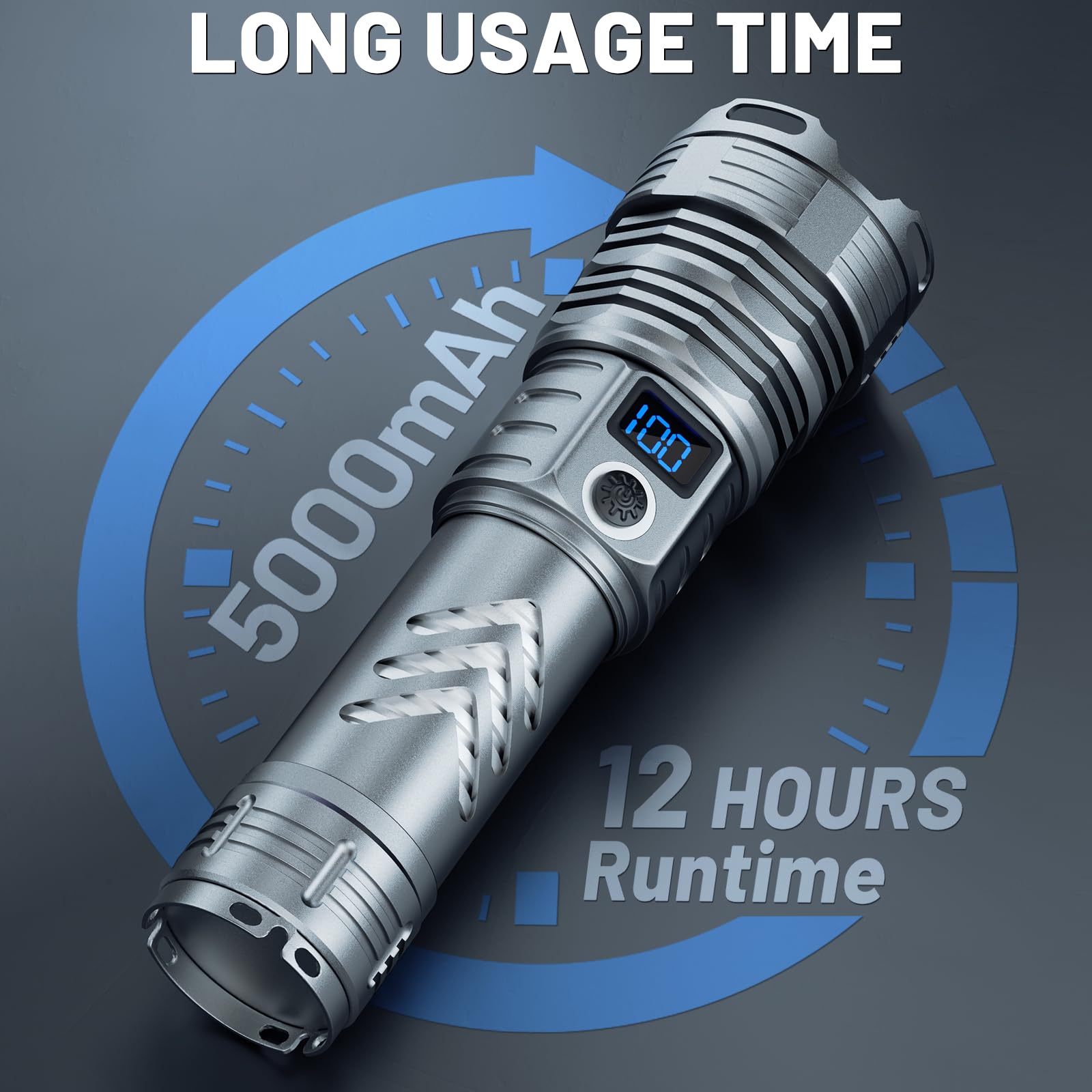 Lampe de poche rechargeable 1800 lumens, petite lampe de poche super lumineuse, 6 modes, lampe torche étanche IP68 intégrée pour les urgences, le camping [Classe énergétique A