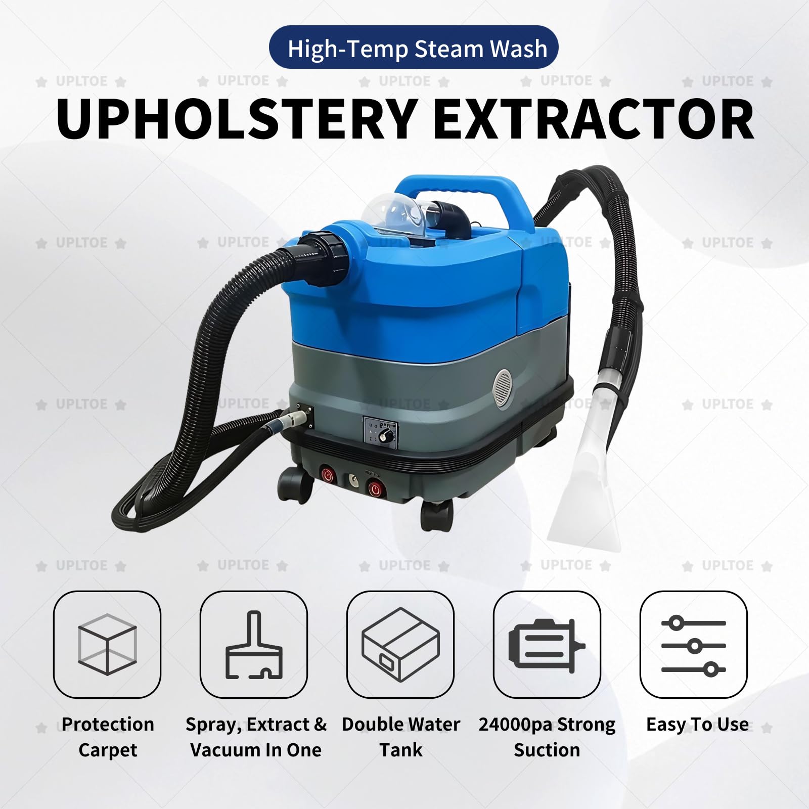 Extractor Calefactado para Alfombras Y Tapicerías, Máquina Quitamanchas para Tapicerías De Auto, Calefactor 2500W, 85dB, Depósito De Residuos 12L, Funda De Tela para Tejidos