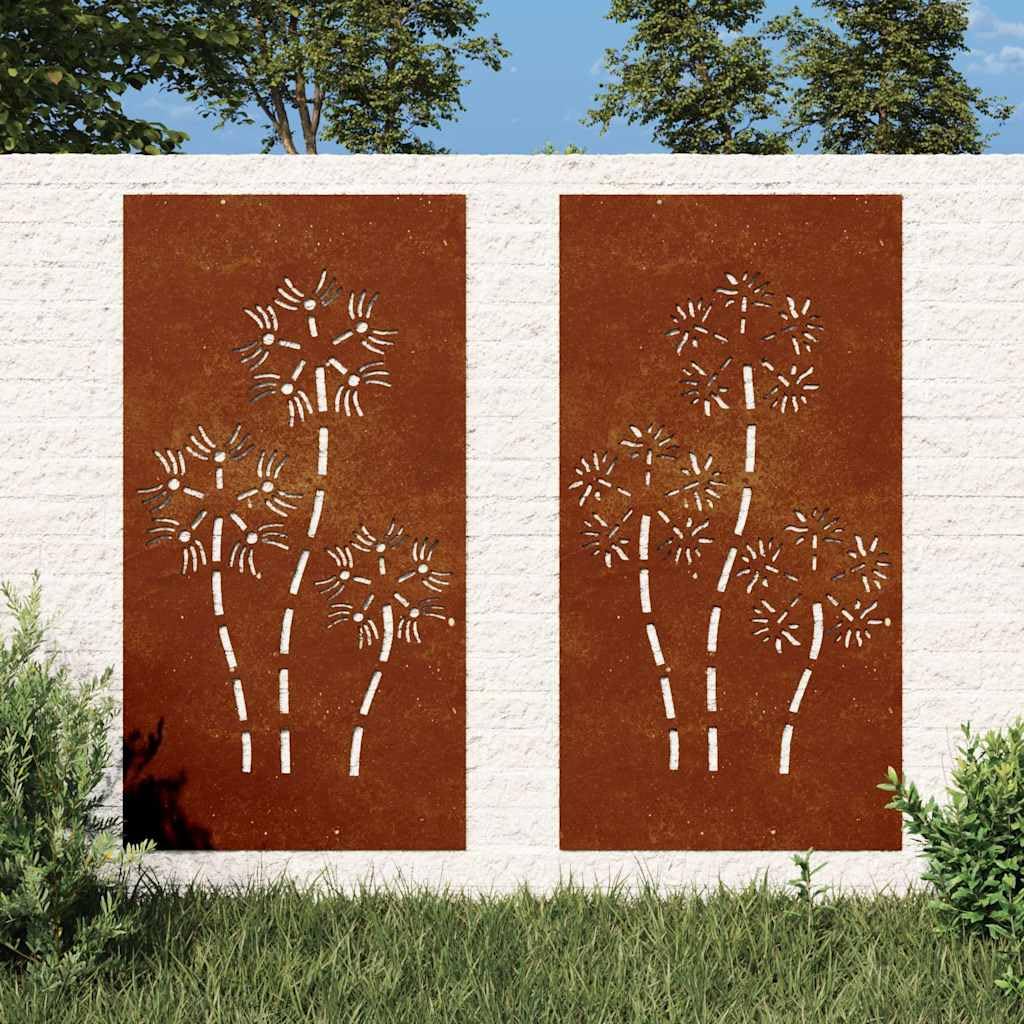 Décorations Murales de Jardin 2 Pièces 105x55 cm Design Fleur | Acier Corten Rouillé | Panneau Métallique Décoration Extérieure pour Mur Clôture Balcon Patio Terrasse