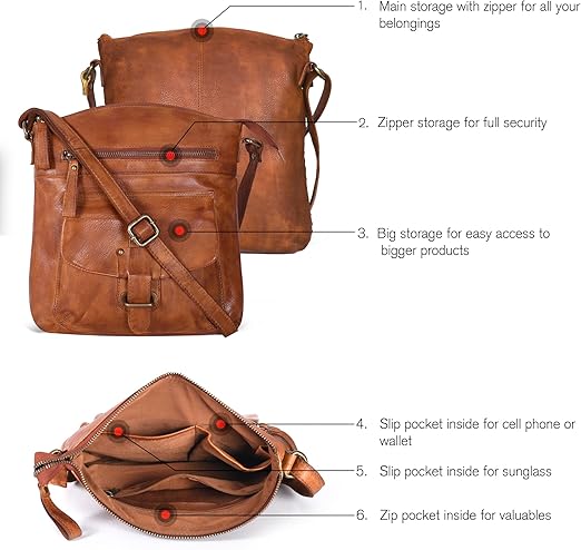 Leather Crossbody Bags for Women - Trendy Leather Crossbody Purses For Women - Medium Size Women's Handbag - Ladies Sling Bag thumbnail 2