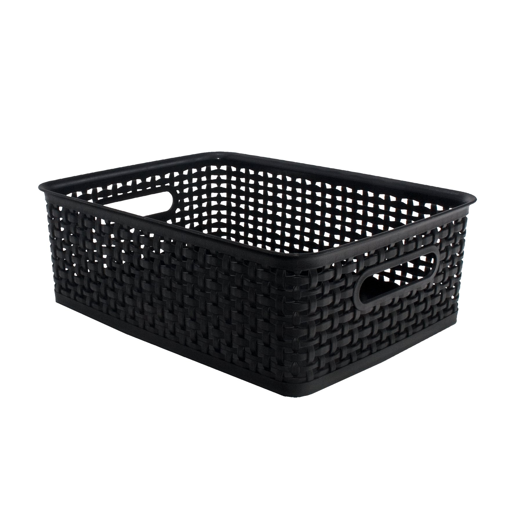 Advantus Plastic Weave Bins, Medium, Black, Pack of 2,40327