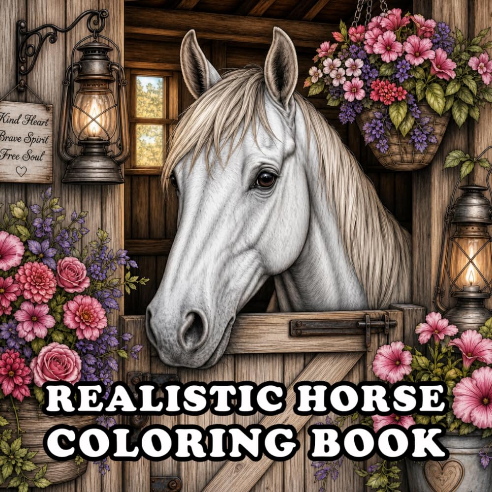 realistic horse coloring book: A Beautiful Grayscale Coloring Book Featuring Realistic Horses, Majestic Stallions, Gentle Mares, Scenic Countryside, ... Nature Landscapes for Adults and Horse Lovers