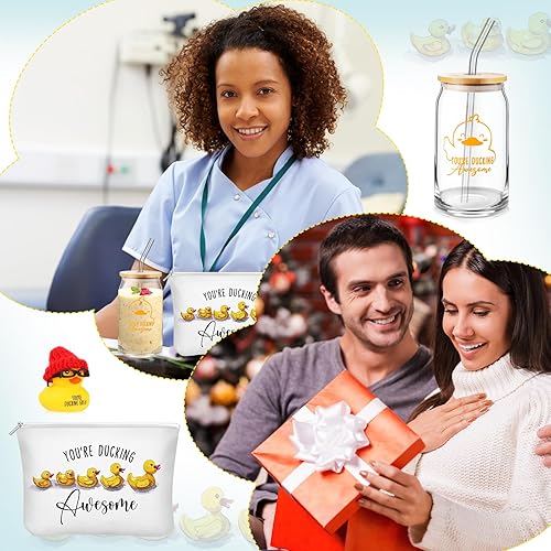 Miniatura 6 de Tioncy Vaso de vidrio reutilizable con tapa y accesorios de pato para regalo inspirador con temática de pato, regalo inspirador para amantes de los