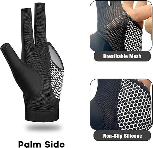 Miniatura 2 de Riverruns Guante de billar para mano izquierda, 3 dedos, guante deportivo de billar para hombres y mujeres