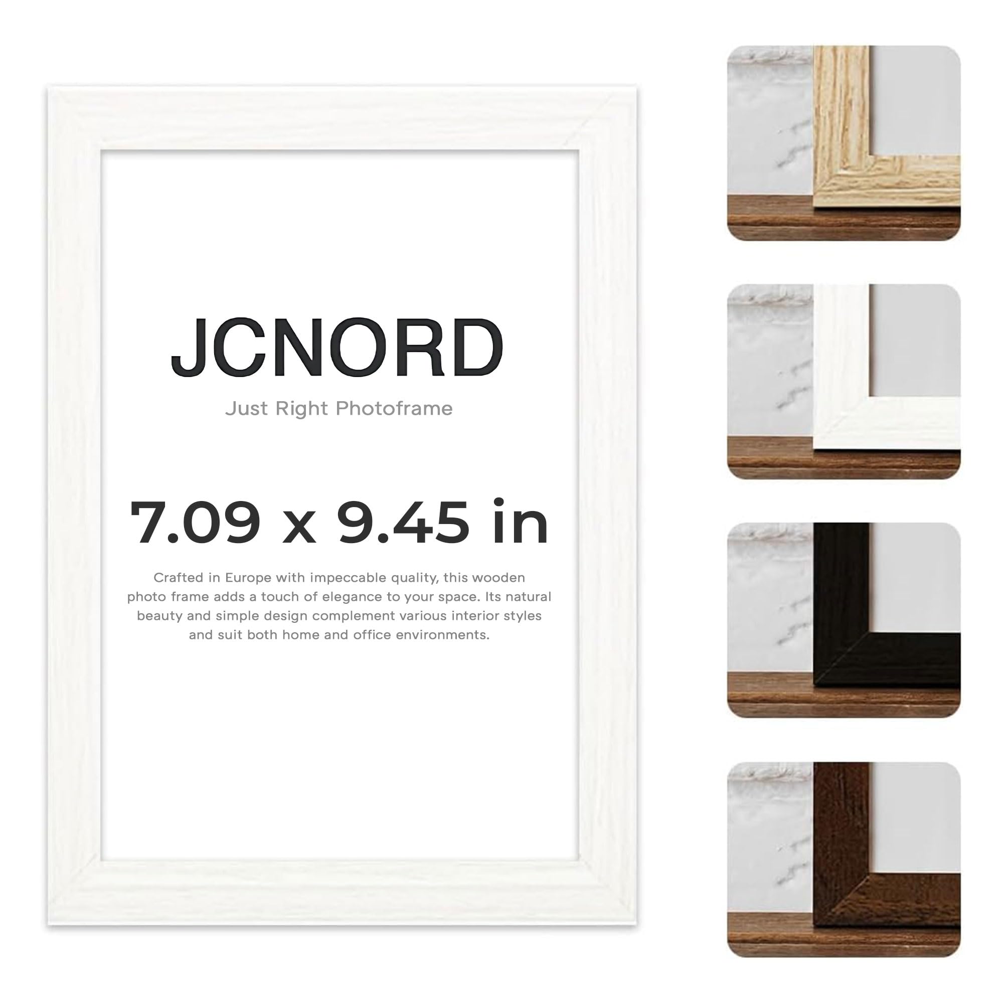 JCNORD White MDF Wooden Picture Frame 10x7 inches (18x24 cm) with Shatterproof Acrylic Glass | Modern Photo Frame for Walls and Tables