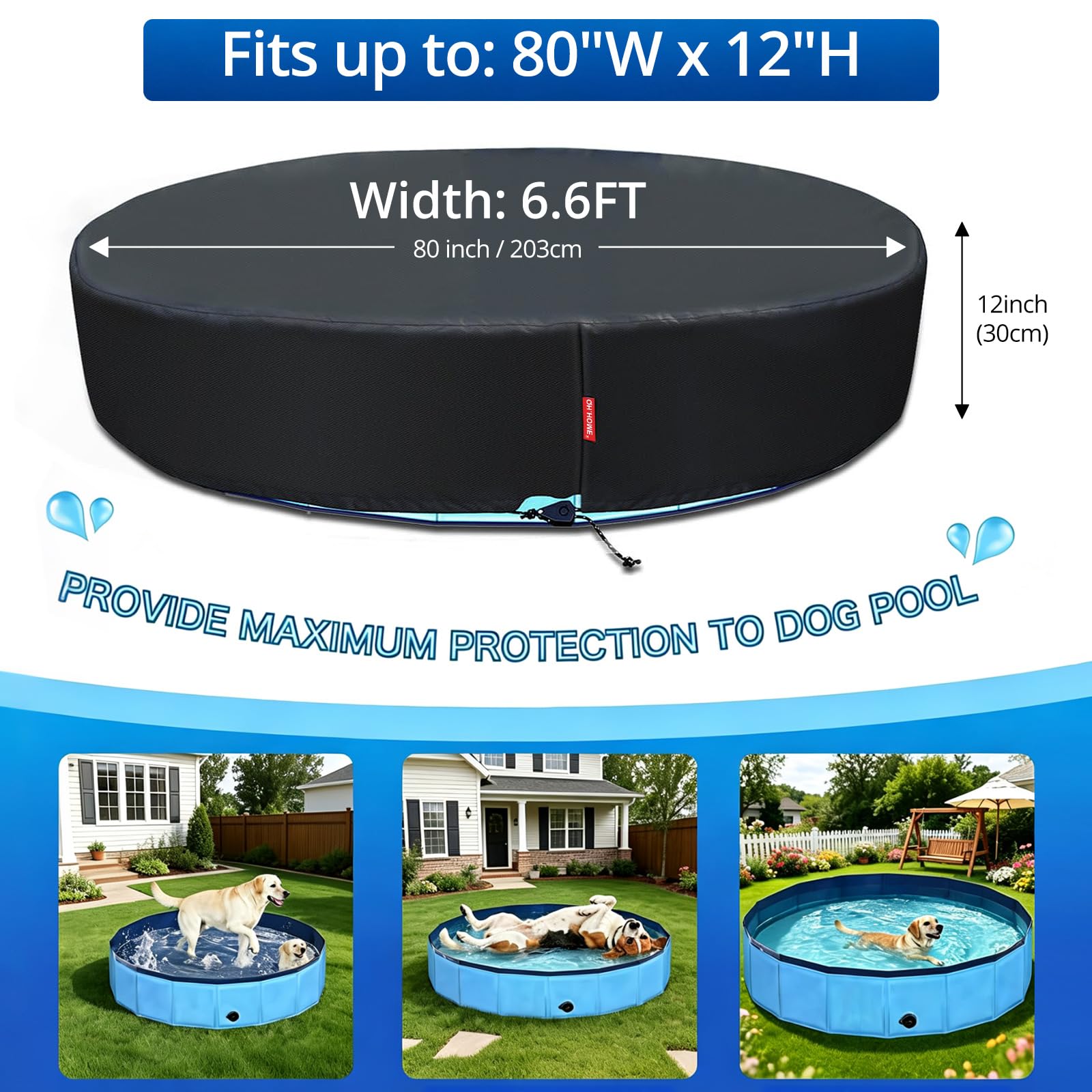 QH.HOME - Cubierta redonda para piscina de perros de 203 cm de diámetro x