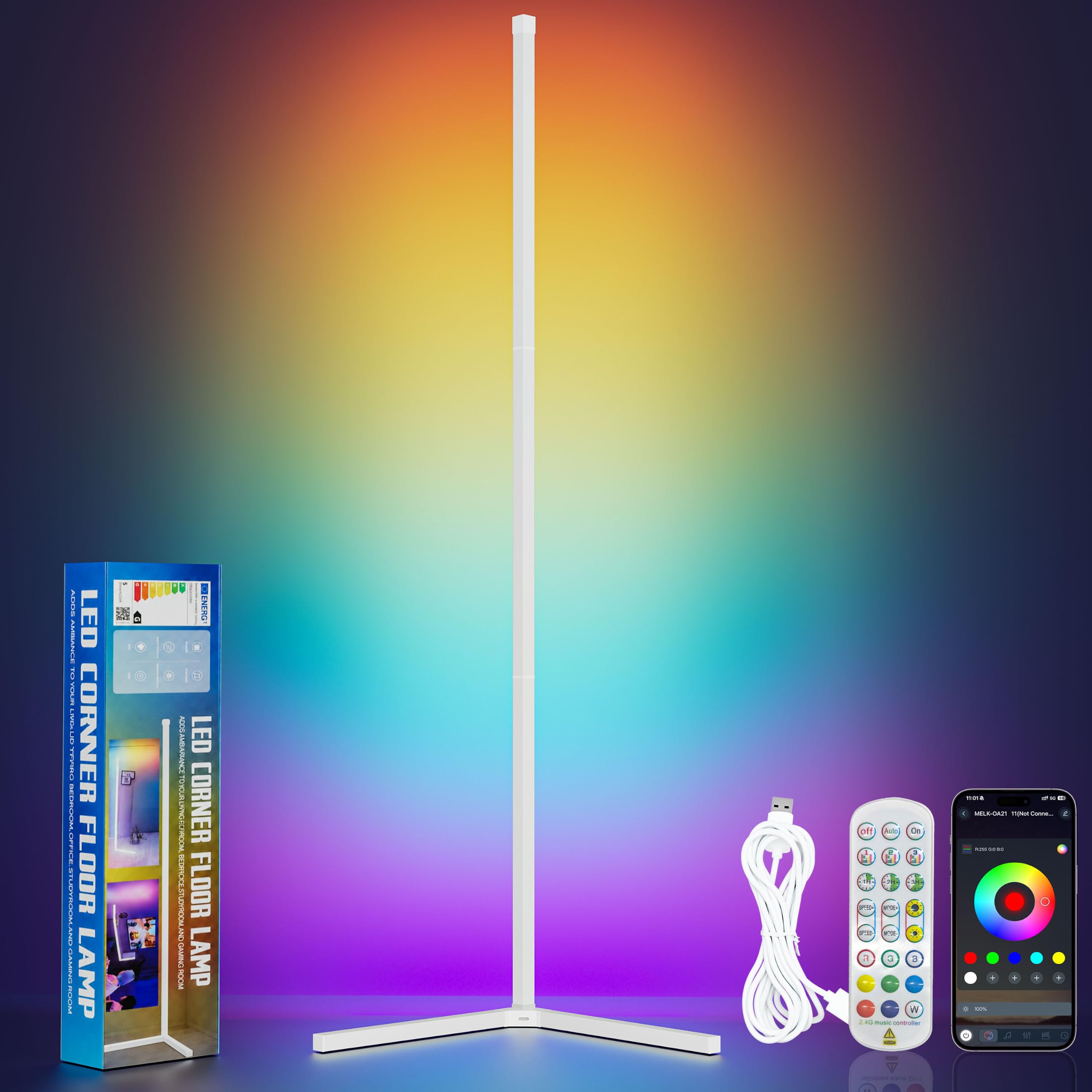 Photo 1 of VITHICZST LED Corner Floor Lamp - 55.5" White