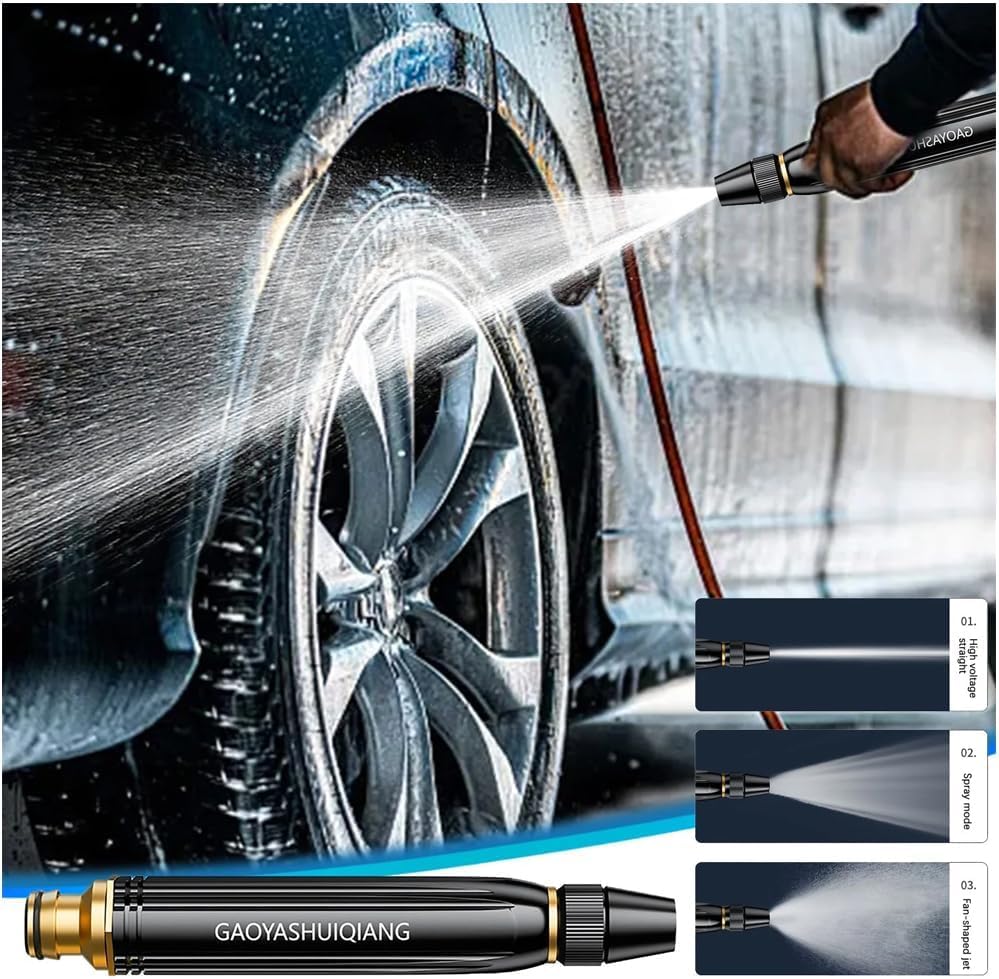 Image of High Pressure Water Spray Gun Nozzle Set with Adjustable Nozzle | Multi-Pattern Sprayer for Car & Bike Washing, Gardening & Outdoor Cleaning | 3 Hose Pipe Quick Connectors